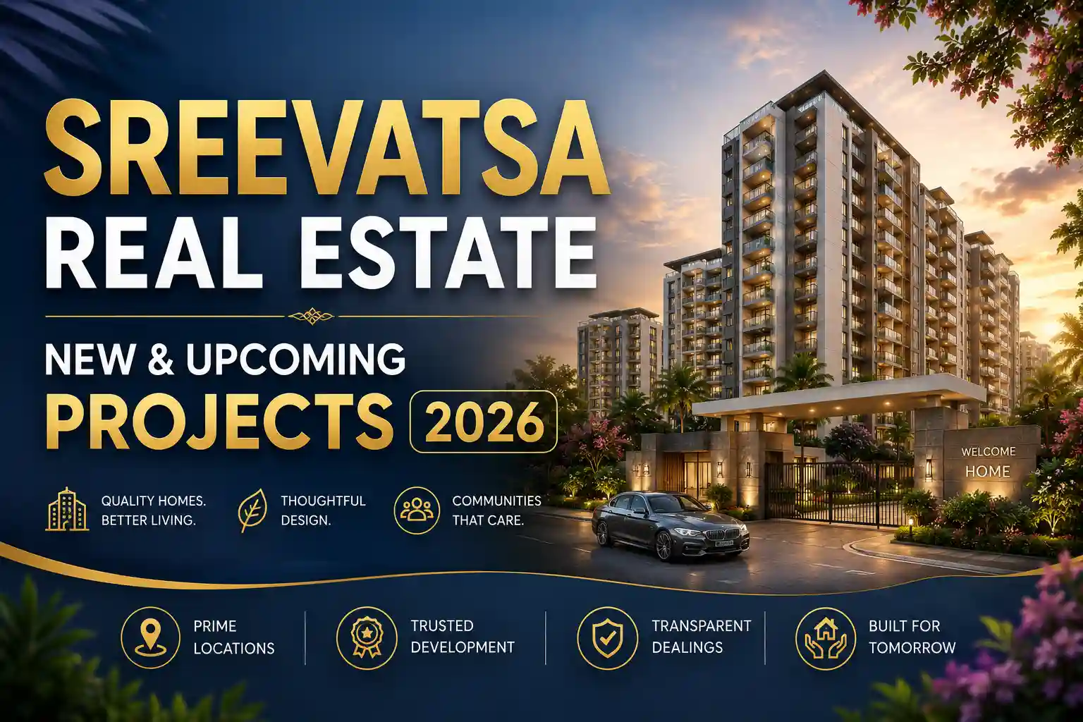 Sreevatsa Real Estate new premium residential projects banner showcasing upcoming villas and apartments in Coimbatore